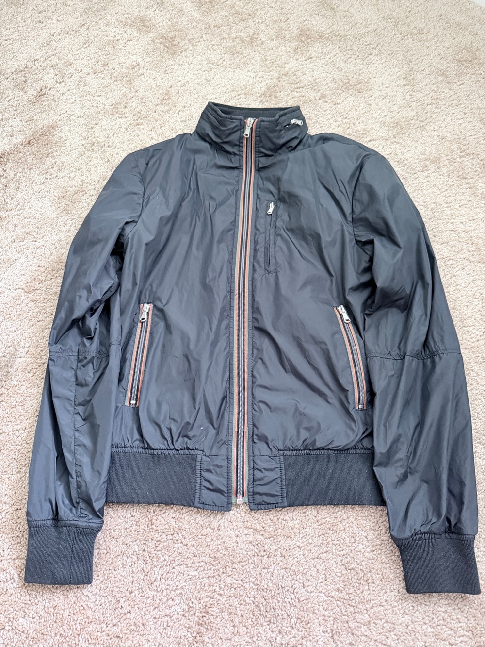 Men's Black Lightweight Zip-Front Hooded Jacket Windbreaker, Benetton, size XS